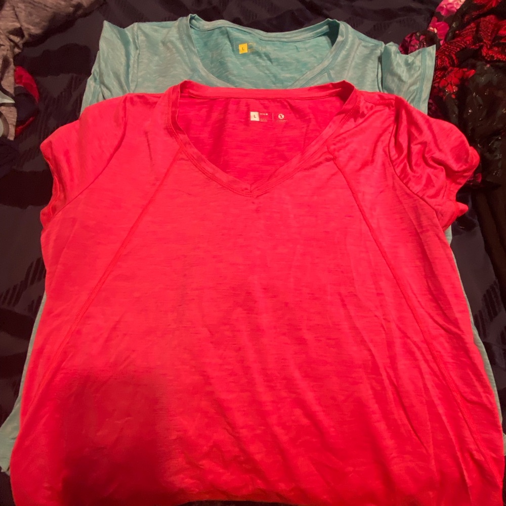 V-Neck T-Shirts in Pink and Teal